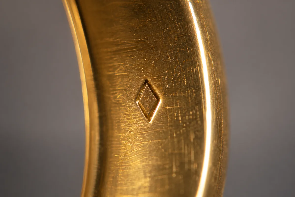 Détail macro d’un poinçon gravé à l’intérieur d’un anneau